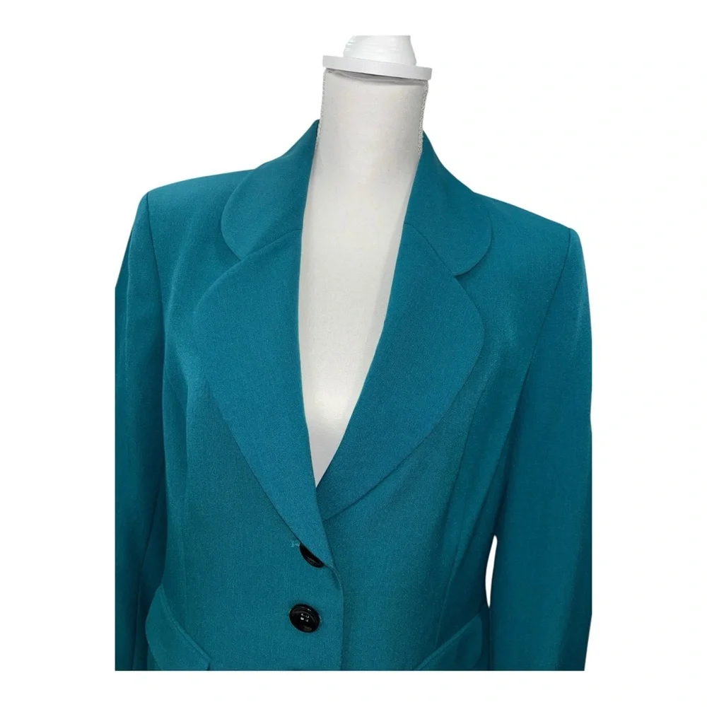 NWT Kasper‎ Womens Sz 14 Teal Peacock Lined Button Blazer Jacket Career Suit $99 - Picture 5 of 13